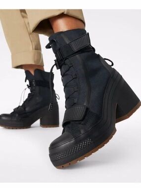 Converse Black Platform Lace-Up Heeled Boots